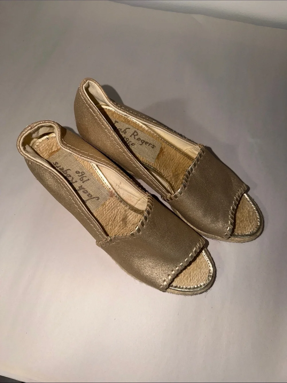 Jack Rogers Metallic Gold Espadrille Wedge Peep-Toe